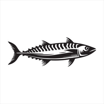 black and white mackerel fish clip art preview
