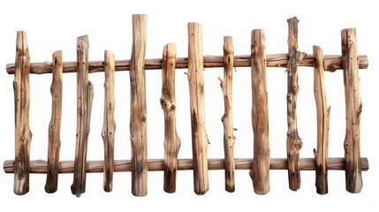 Obraz premium Rustic Wooden Fence Isolated On White