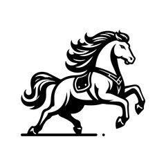 black and white logo of a running horse wearing a vest