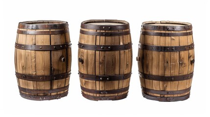 Fototapeta premium Three Wooden Barrels Isolated On White