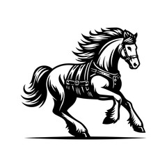black and white logo of a running horse wearing a vest