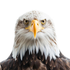 Obraz premium Fierce Eagle Portrait Showcasing Intense Gaze and Majestic Feathers Isolated on Transparent Background. PNG Format”