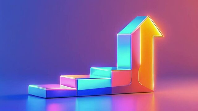 A colorful 3D bar graph resembling a house, symbolizing growth and progress.