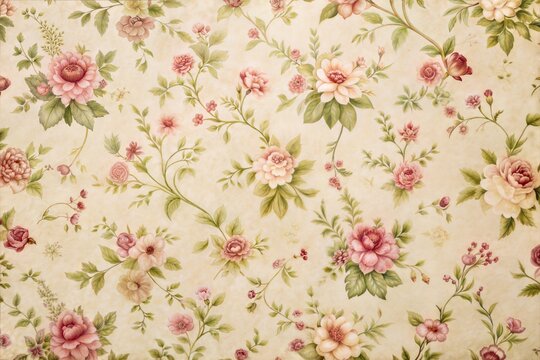 Vintage pink roses floral pattern on light background