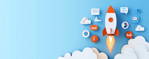 Rocket Launch with Icons in Modern Design