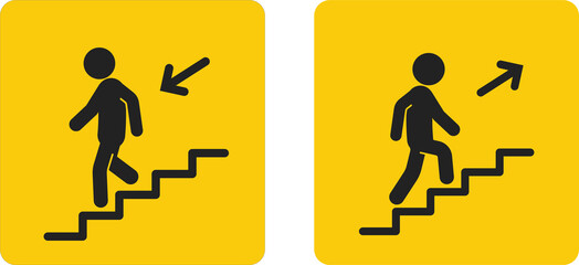 Bundle label sticker dirextion up and down stairs with arrow, isolated emergency exit building sign