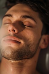 Obraz premium Serene Man Enjoying Deep Tissue Massage - Wellness, Relaxation, Spa Therapy Stock Photo