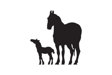 Horse Mother and Child silhouette illustration.