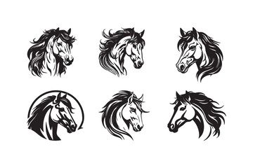 Set of beautiful horse head silhouette illustration.