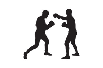 Two men boxers sparring silhouette illustration.
