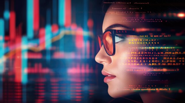Futuristic Woman with Holographic Interface Visualization
