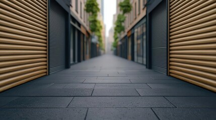 Deserted city street with closed-up storefronts and empty apartments, representing economic impact of migration, Migration, urban decay