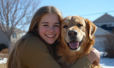Girl with golden retriever