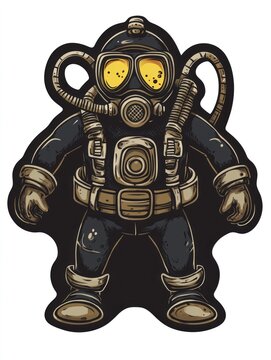 recommend clip art: A cartoon illustration of a scuba diver wearing a gas mask and scuba gear.