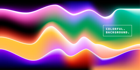 Colorful wavy neon light gradient background. Vibrant color gradation. Blurred fluid backdrop template. Suitable for poster, banner, presentation page, cover, or social media post.