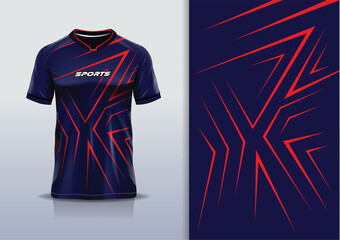 Sport jersey design template mockup sharp line for football soccer, running, esports,  red navy color