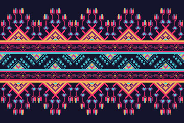 Cross stitch pattern concept. Cross stitch pattern showcasing traditional ethnic geometric pattern, Design for textile, background,carpet,wallpaper,clothing,wrapping,Batik,fabric,Vector illustration