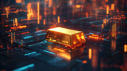 Gold Bar on Digital Data Background