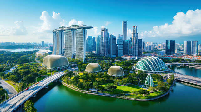 Singapore Skyline with Gardens by the Bay and Marina Bay Sands, Sinapore is Asian country