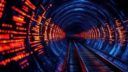 Vibrant tunnel with glowing lights, showcasing a futuristic perspective.