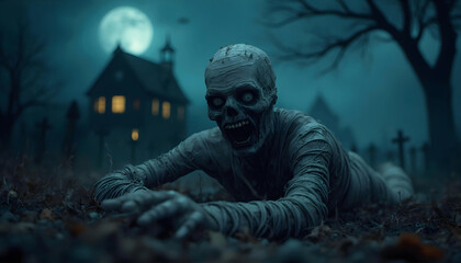 scary halloween zombie carrying the fear of wandering in the middle of a pitch black night