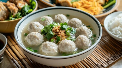 bakso, meatball soup with noodles, indonesian cuisine 