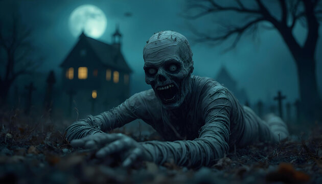 scary halloween zombie carrying the fear of wandering in the middle of a pitch black night