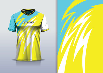 Sport jersey design template mockup curve line for football soccer, running, esports, yellow blue white color