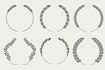 Leaves vines line shapes border hand drawn collection-Vector