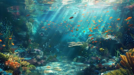 Vibrant Underwater Coral Reef Teeming with Diverse Tropical Marine Life