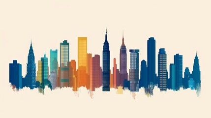 Obraz premium Vibrant Urban Skyline with Towering Skyscrapers and Colorful Cityscape