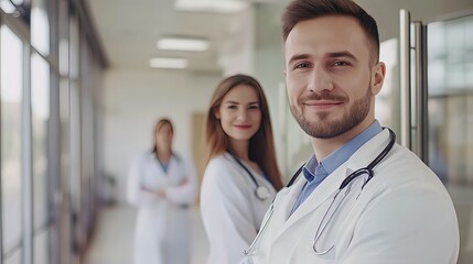 Fototapeta premium Smiling Doctor in a Hospital Corridor