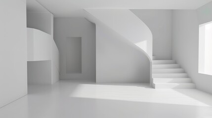 Obraz premium modern home, clean minimalist interior with empty frames on the wall, mockup 