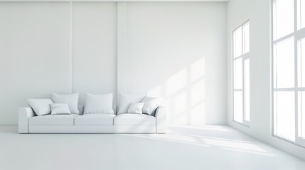 modern home, clean minimalist interior with empty frames on the wall, mockup
