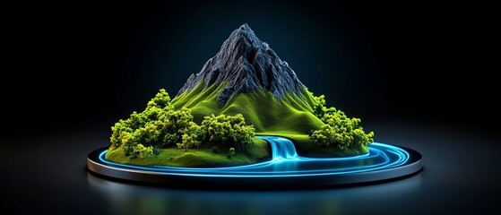 Digital Mountain Landscape with Flowing Stream