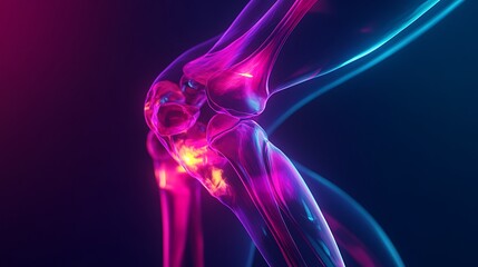 Obraz premium A knee joint with torn ligaments shown in holographic form