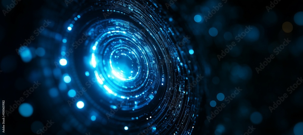 Aufkleber glowing digital blue technology button. generative ai technology.