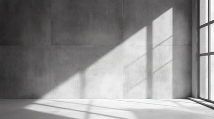 Modern interior showcasing a concrete wall and natural light creating shadows, ideal for minimalist and architectural designs.