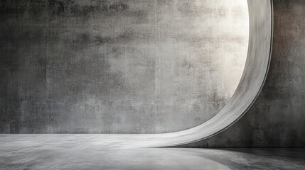 Modern concrete wall with a smooth curved edge, creating an elegant and minimalistic architectural space.