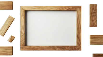 Modern Lifestyle Frame Mockup with Wooden Decor Elements on White Background for Advertising and Digital Media Content