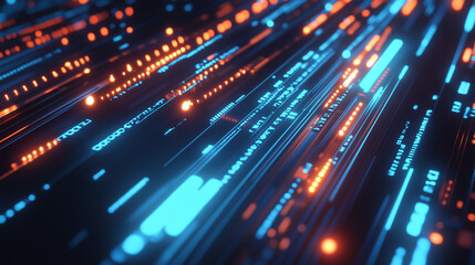 Abstract digital backgrounds with blue and orange lights. Cloud computing, Security, Data flow and tech. Futuristic atmosphere.