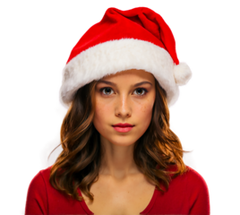 Beautiful Woman Wearing Santa Hat for Festive Christmas Celebration. PNG