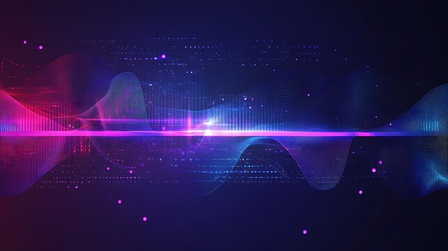 Abstract digital wave with binary code and light effects.