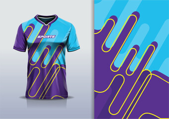 Sport jersey design template mockup curve line for football soccer, running, esports, blue purple gold color © Nimpuna O