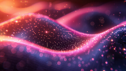 Glowing digital waves with abstract particles in vibrant futuristic landscape