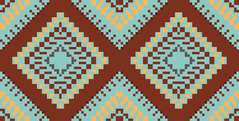 Cross Stitch Ethnic Design Pattern in the Philippinesfolk Embroidery, Aztec Geometric Ornament Print. Design for Carpet, Wallpaper, Clothing, Wrapping, Fabric