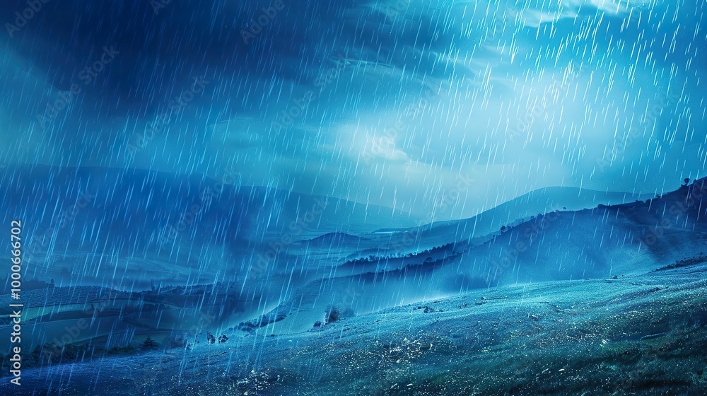 Wall mural Blue_landscape_with_valley_rain_backgrounds