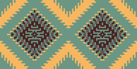 Pixelated Arabic Pattern Imagesfolk Embroidery, Aztec Geometric Ornament Print. Design for Carpet, Wallpaper, Clothing, Wrapping, Fabric
