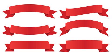 Red Ribbons banner collection. Ribbon set. Vector illustration