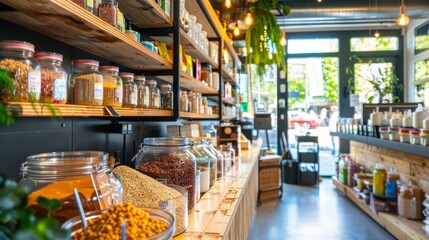 Fototapeta premium Modern Zero Waste Shop with Full Shelves and Products